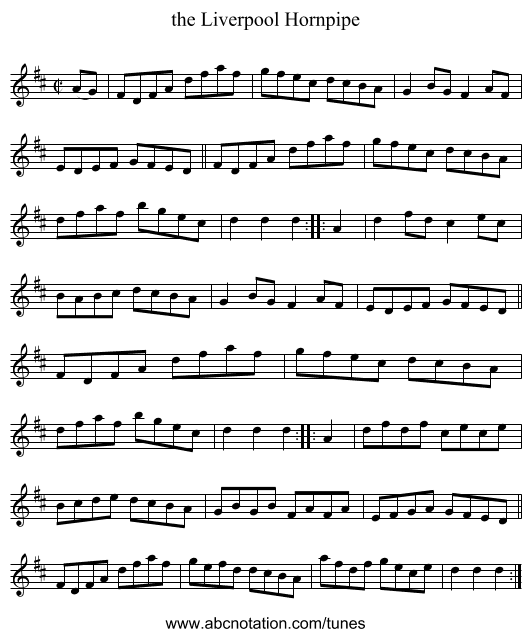 the Liverpool Hornpipe - staff notation