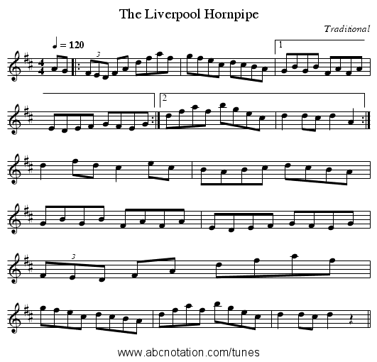The Liverpool Hornpipe - staff notation