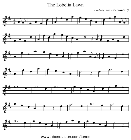 The Lobelia Lawn - staff notation