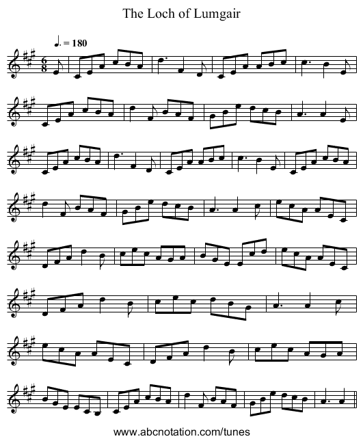 The Loch of Lumgair - staff notation