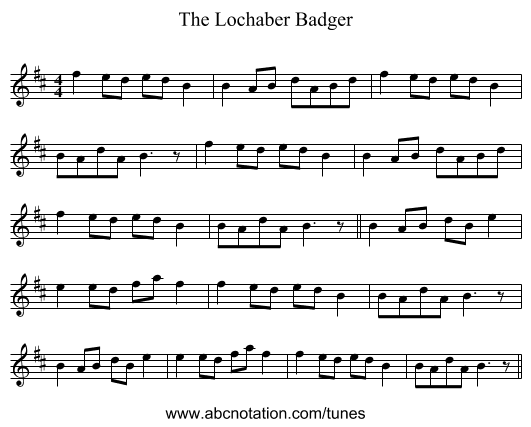 The Lochaber Badger - staff notation