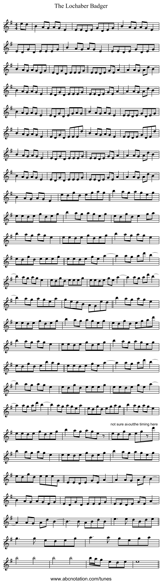 The Lochaber Badger - staff notation