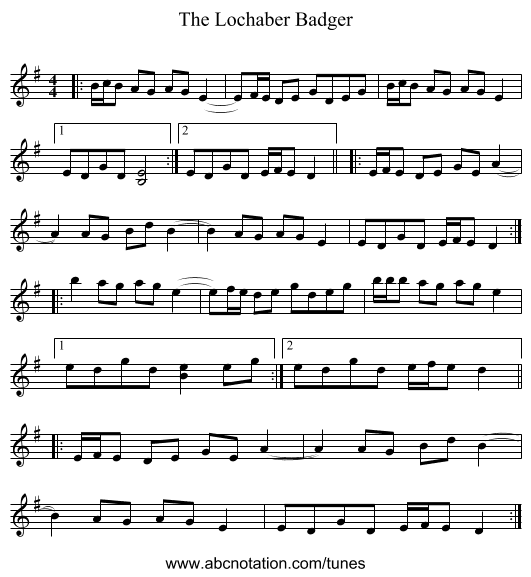 The Lochaber Badger - staff notation
