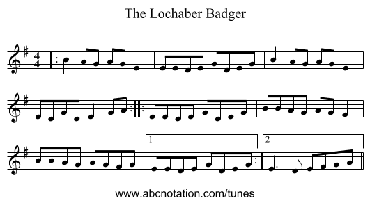 The Lochaber Badger - staff notation