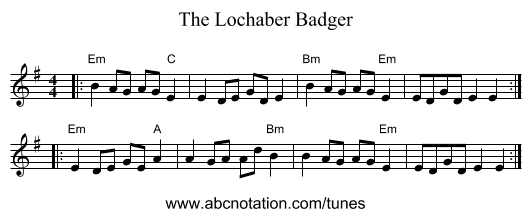 The Lochaber Badger - staff notation