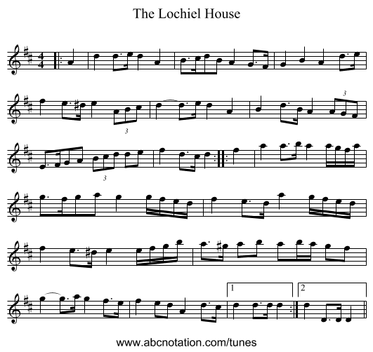 The Lochiel House - staff notation