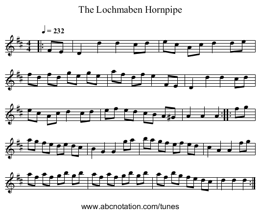 The Lochmaben Hornpipe - staff notation