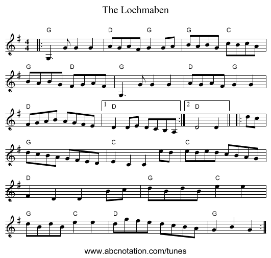 The Lochmaben - staff notation