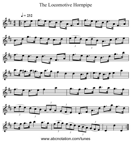 The Locomotive Hornpipe - staff notation