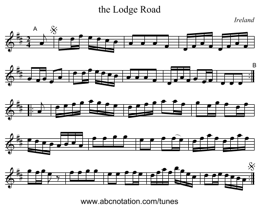 the Lodge Road - staff notation