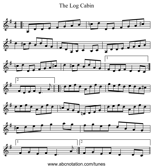 The Log Cabin - staff notation