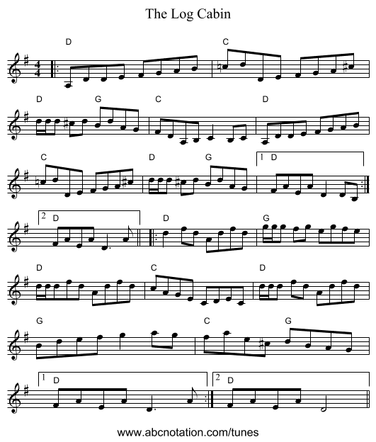 The Log Cabin - staff notation