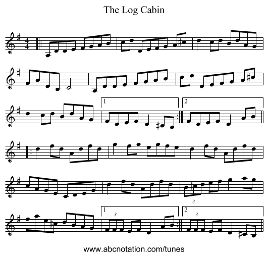 The Log Cabin - staff notation