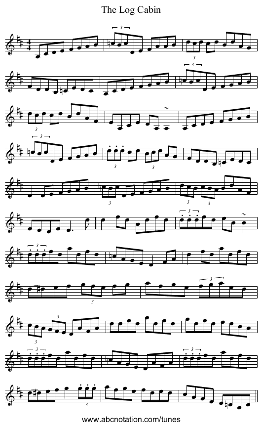 The Log Cabin - staff notation