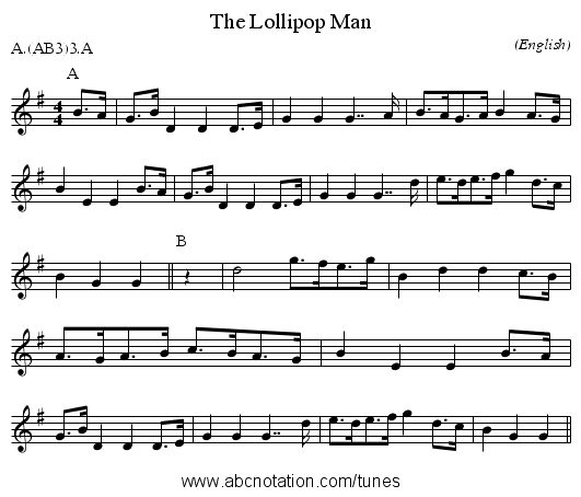 The Lollipop Man - staff notation