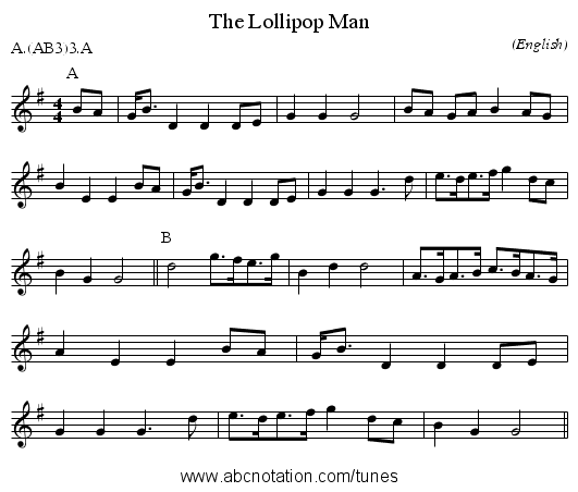 The Lollipop Man - staff notation