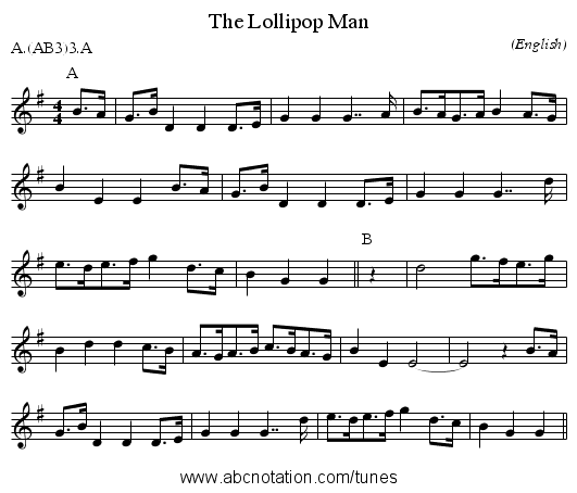 The Lollipop Man - staff notation