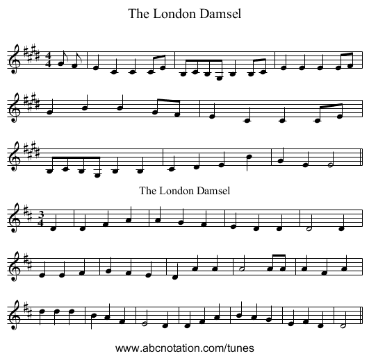 The London Damsel - staff notation