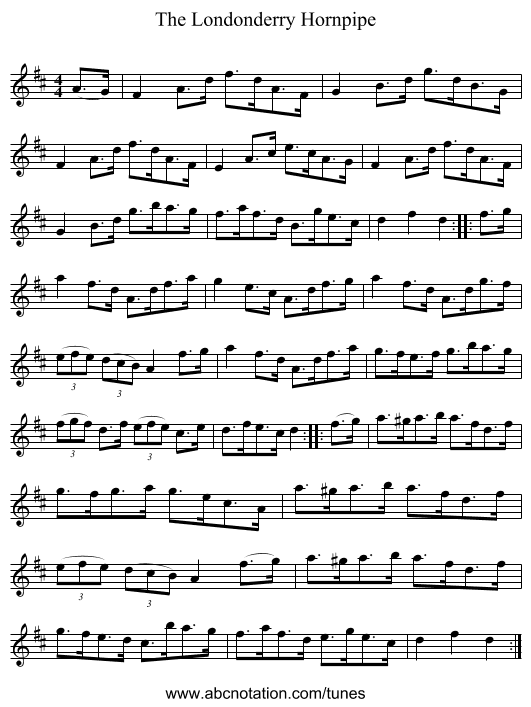 The Londonderry Hornpipe - staff notation