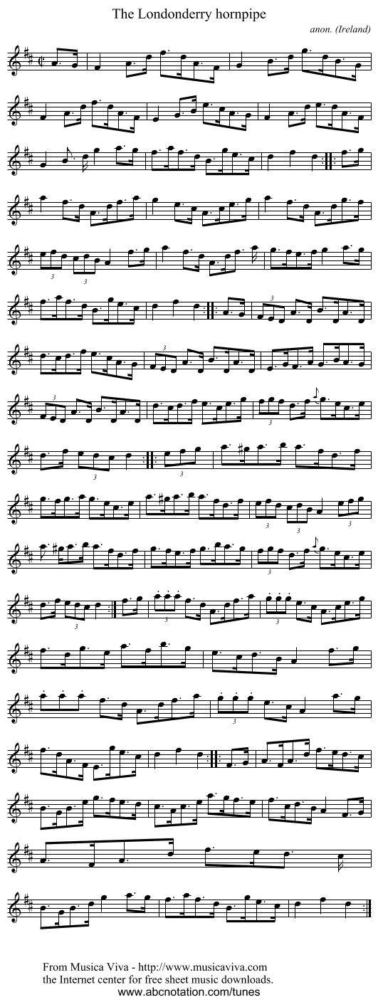 The Londonderry hornpipe - staff notation