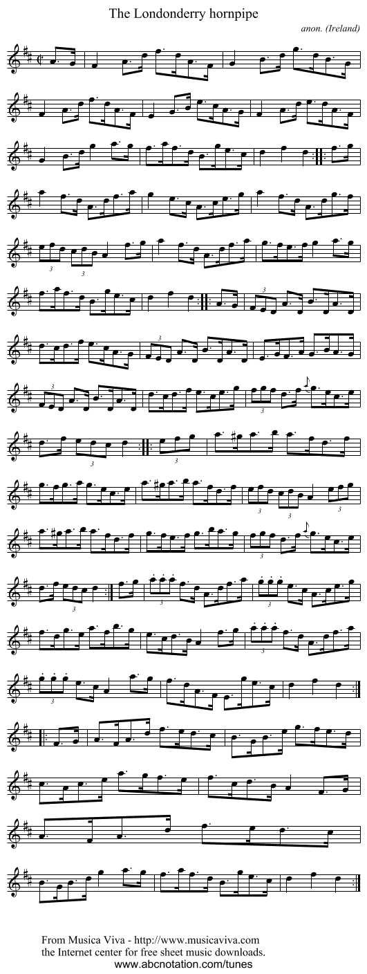 The Londonderry hornpipe - staff notation