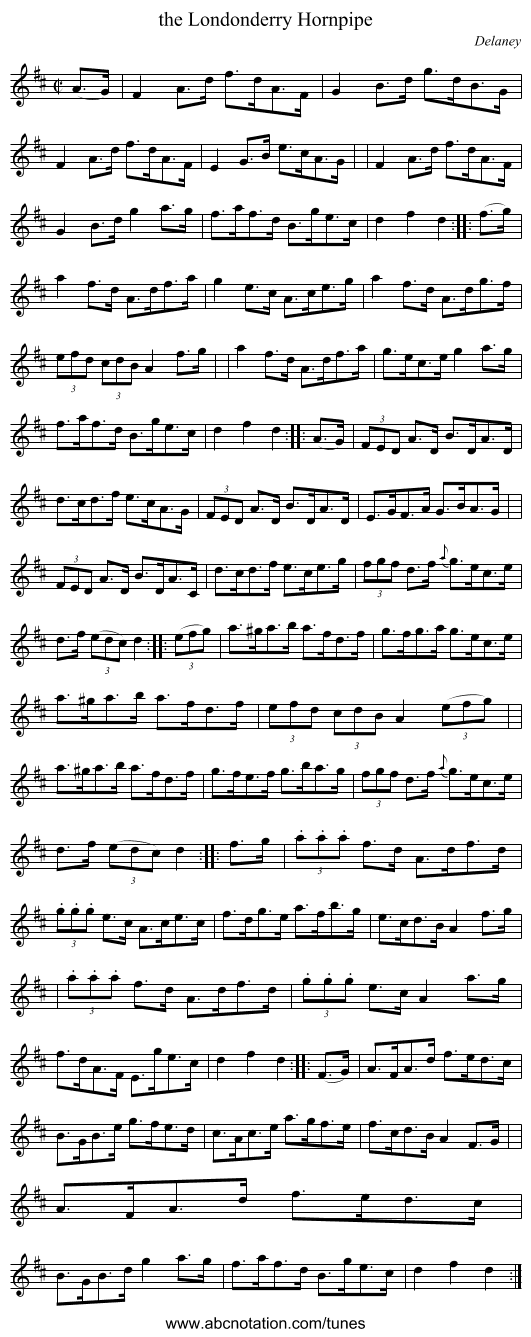 the Londonderry Hornpipe - staff notation