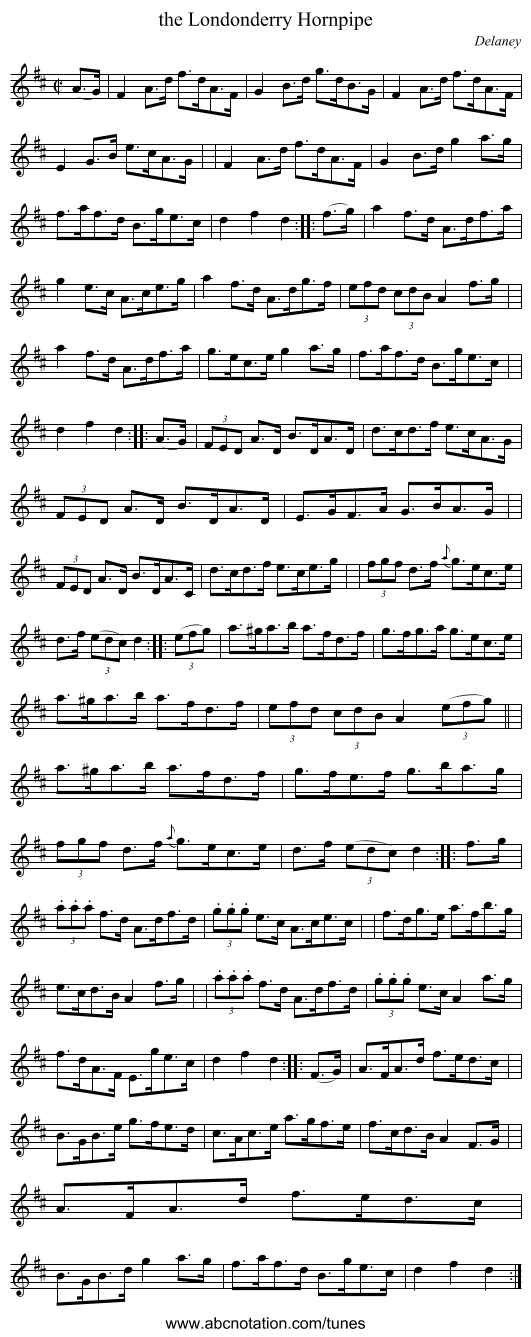 the Londonderry Hornpipe - staff notation