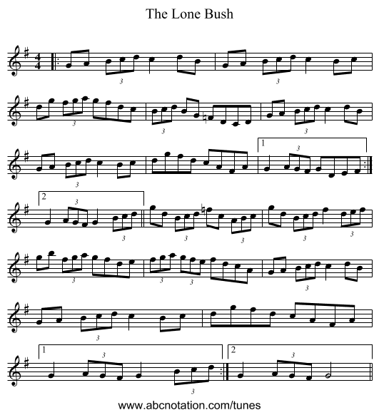 The Lone Bush - staff notation