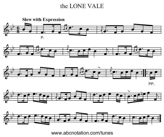 the LONE VALE - staff notation