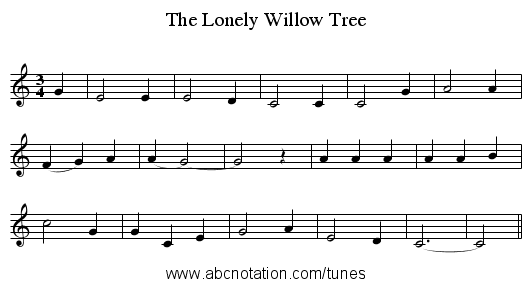 The Lonely Willow Tree - staff notation