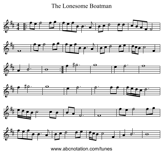 The Lonesome Boatman - staff notation