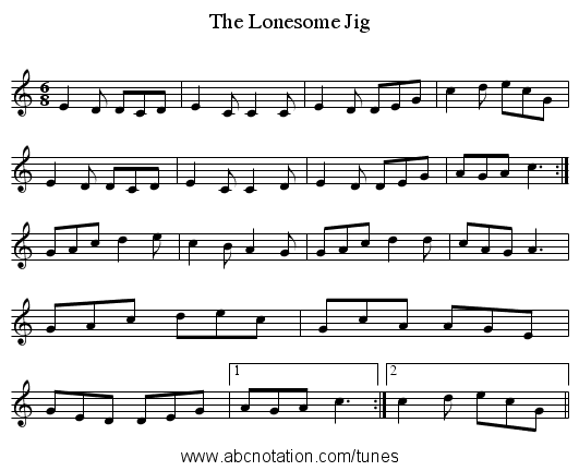 The Lonesome Jig - staff notation