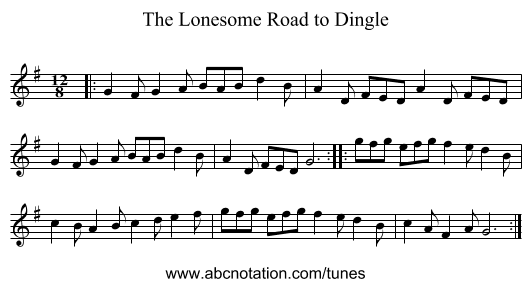 The Lonesome Road to Dingle - staff notation