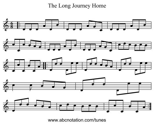 The Long Journey Home - staff notation