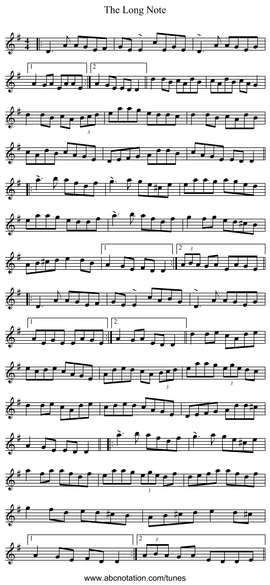 The Long Note - staff notation