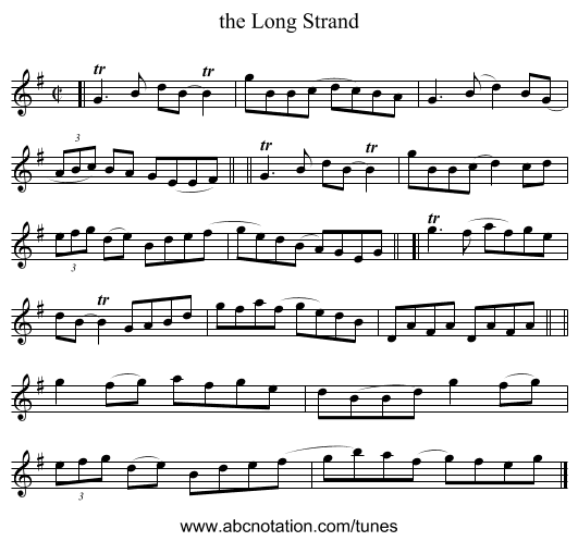 the Long Strand - staff notation