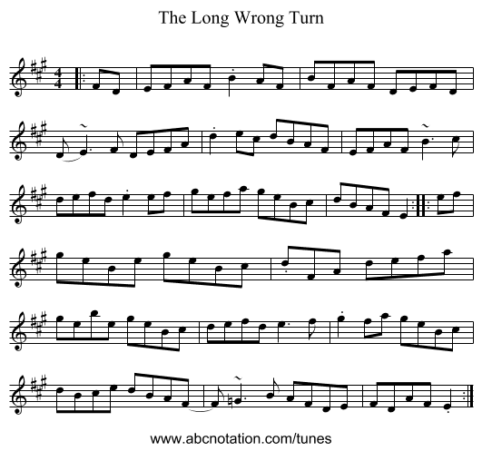 The Long Wrong Turn - staff notation