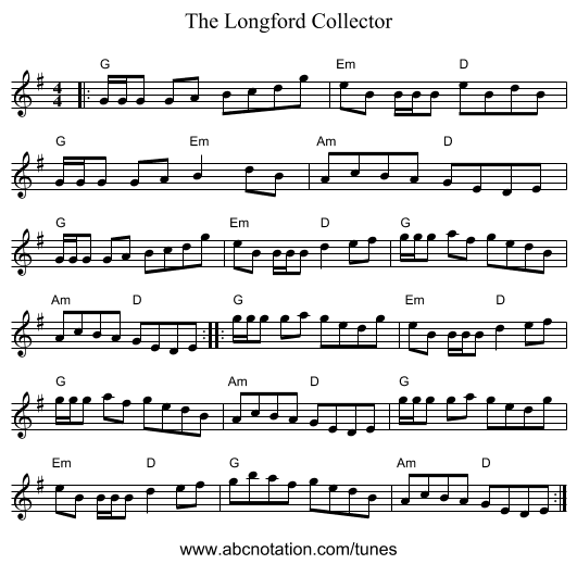 The Longford Collector - staff notation