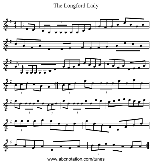 The Longford Lady - staff notation