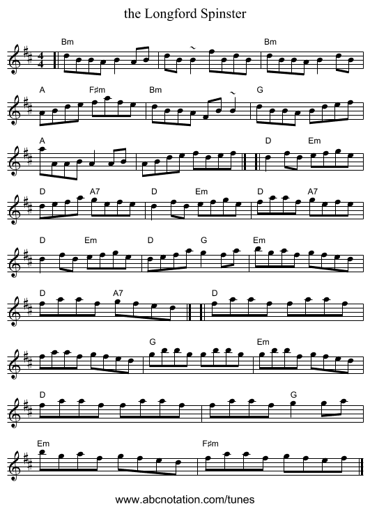 the Longford Spinster - staff notation