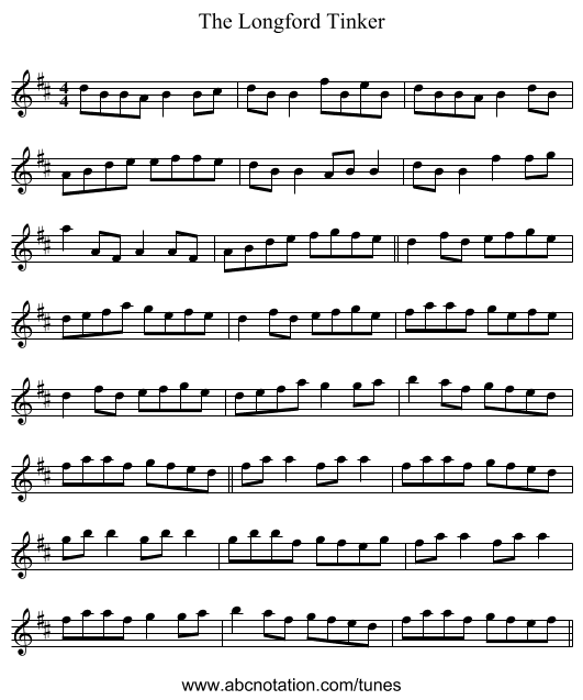 The Longford Tinker - staff notation