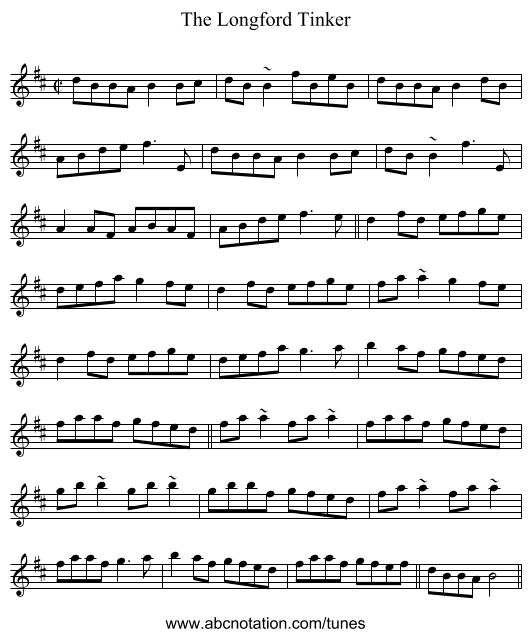 The Longford Tinker - staff notation