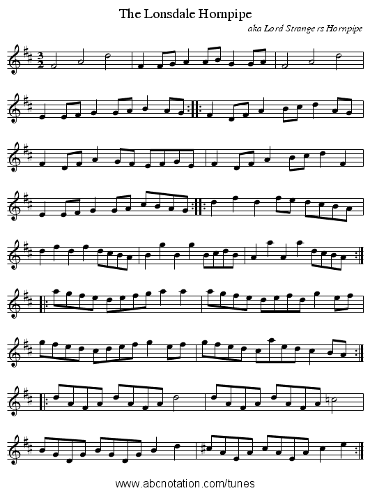 The Lonsdale Hornpipe - staff notation