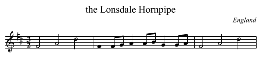 the Lonsdale Hornpipe - staff notation
