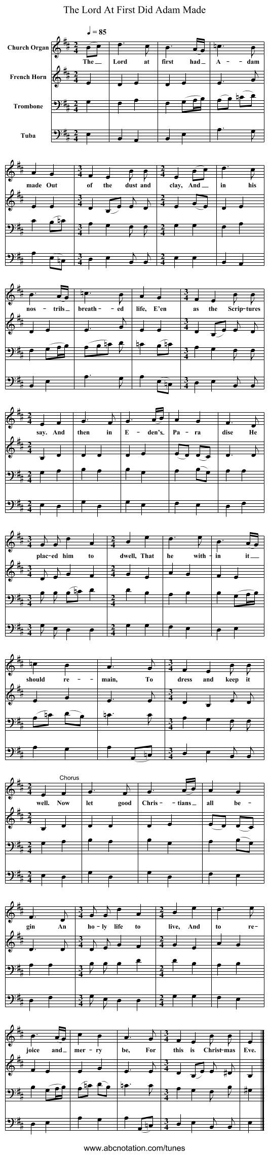 The Lord At First Did Adam Made - staff notation