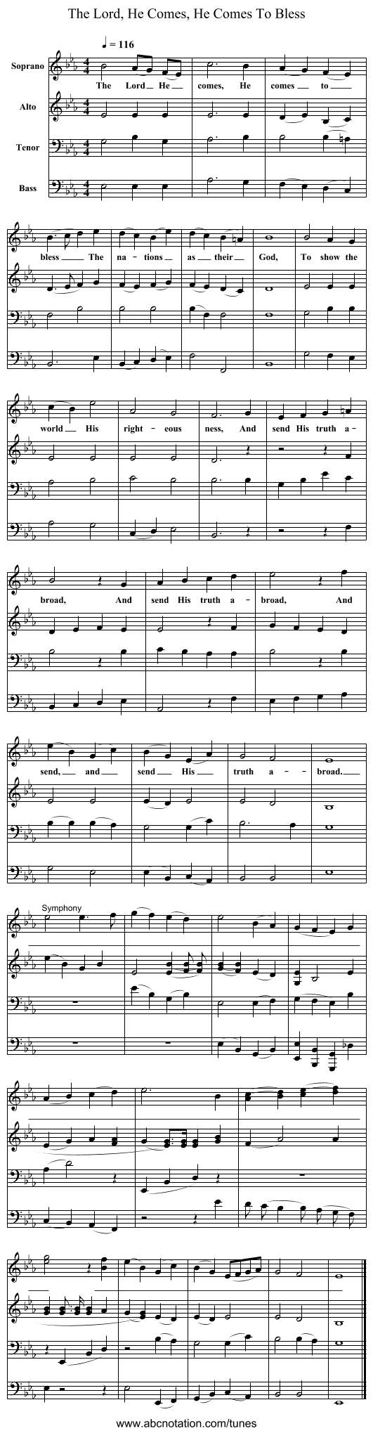 The Lord, He Comes, He Comes To Bless - staff notation