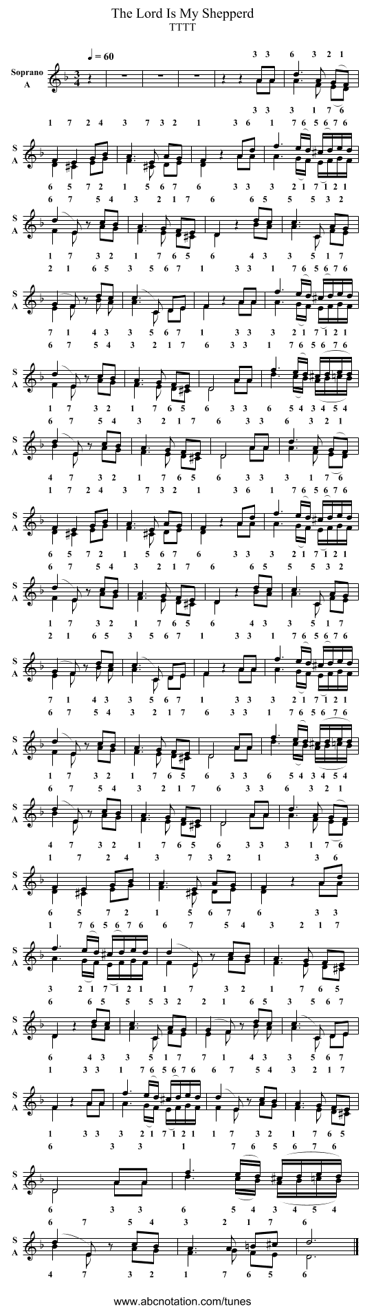 The Lord Is My Shepperd - staff notation