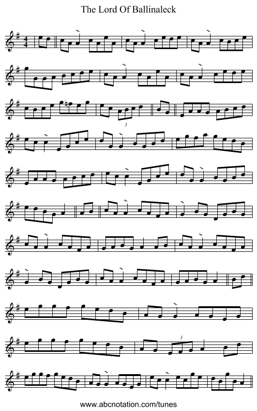 The Lord Of Ballinaleck - staff notation