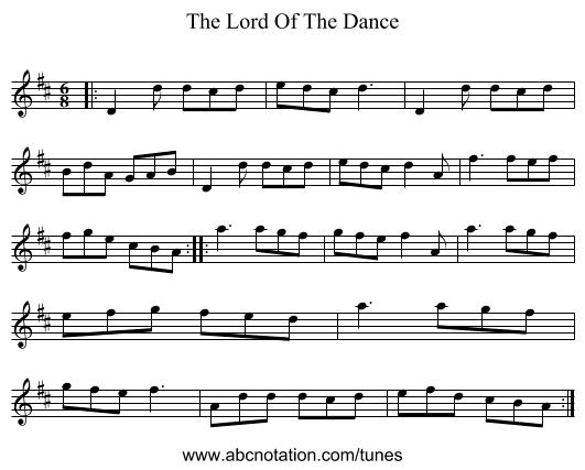 The Lord Of The Dance - staff notation