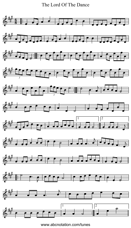 The Lord Of The Dance - staff notation
